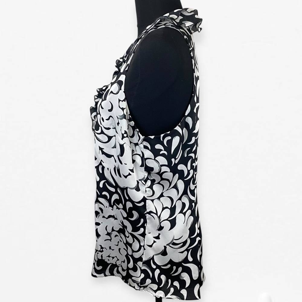 White House Black Market Ruffled Black and White Career Blouse Top L - Picture 3 of 9